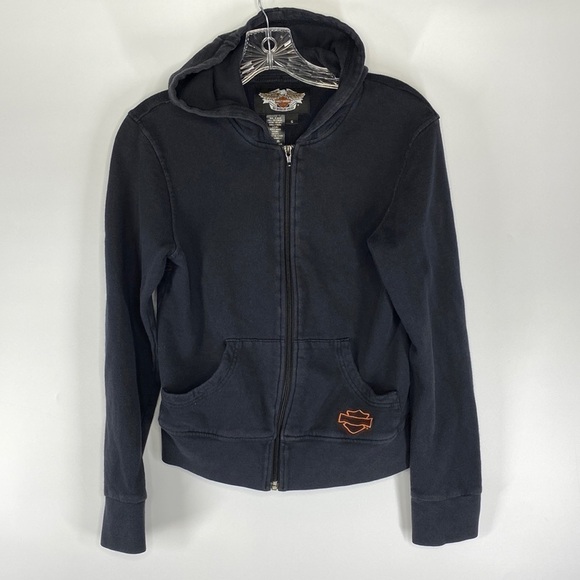 Harley Davidson Full Zip Black Hooded Sweatshirt Size Small - Picture 1 of 5